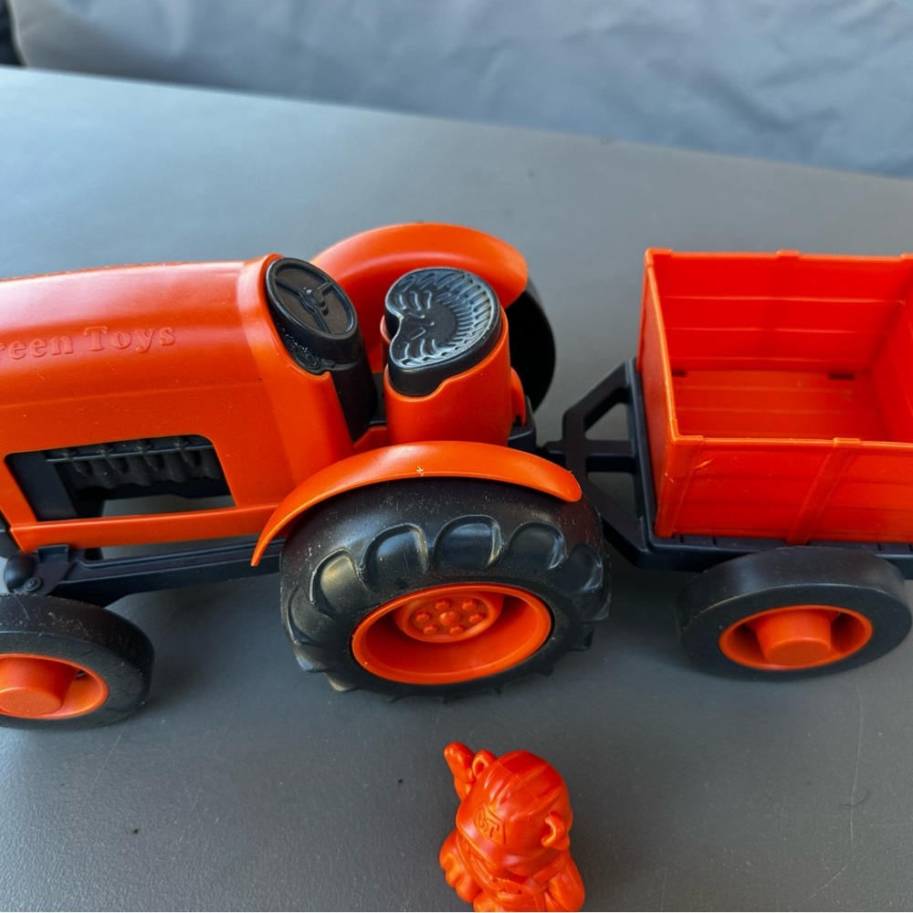 Green Toys Toy Tractor with Trailer and figure